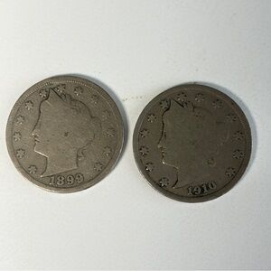 1899 & 1910 Liberty Head “V” Nickels – Good Condition, Circulated